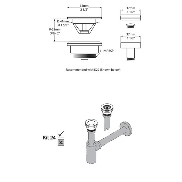 Victoria & Albert Waschbecken-Ablauf mit Klappverschluss KIT24 polished nickel