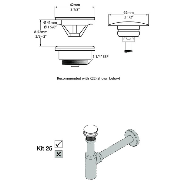 Victoria & Albert Waschbecken - Ablauf mit Klickverschluss KIT25 QUARRYCAST white