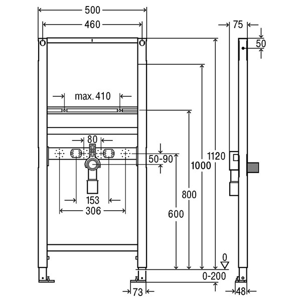 Viega Waschtisch-Element Prevista Dry 8538 Anschlüsse fixiert in 1120 mm