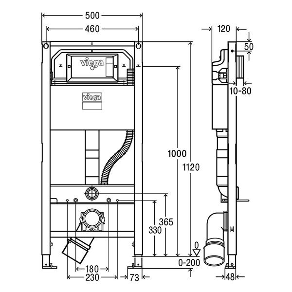 Viega WC Element Prevista Dry 8522 mit Dusch WC Anschluss 1120 mm