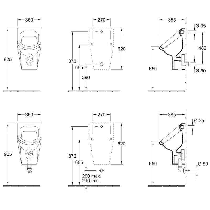 Villeroy & Boch Absaug-Urinal Architectura 5574 355x620x385mm spritzhemmend WeißAlpin C+