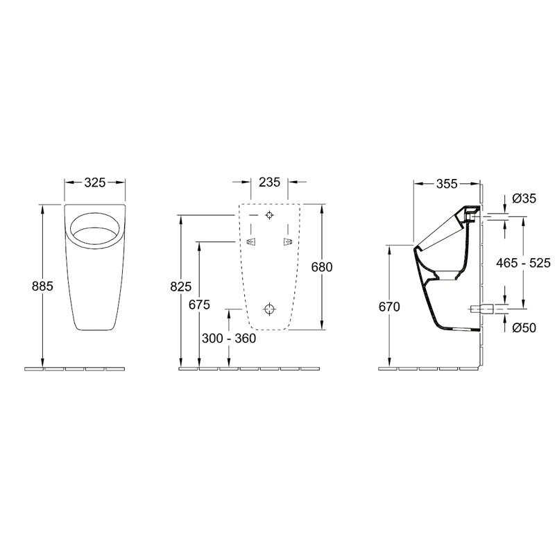 Villeroy & Boch Absaug-Urinal Architectura 5586 325x680x355mm m Zielobjekt WeißAlpin C+