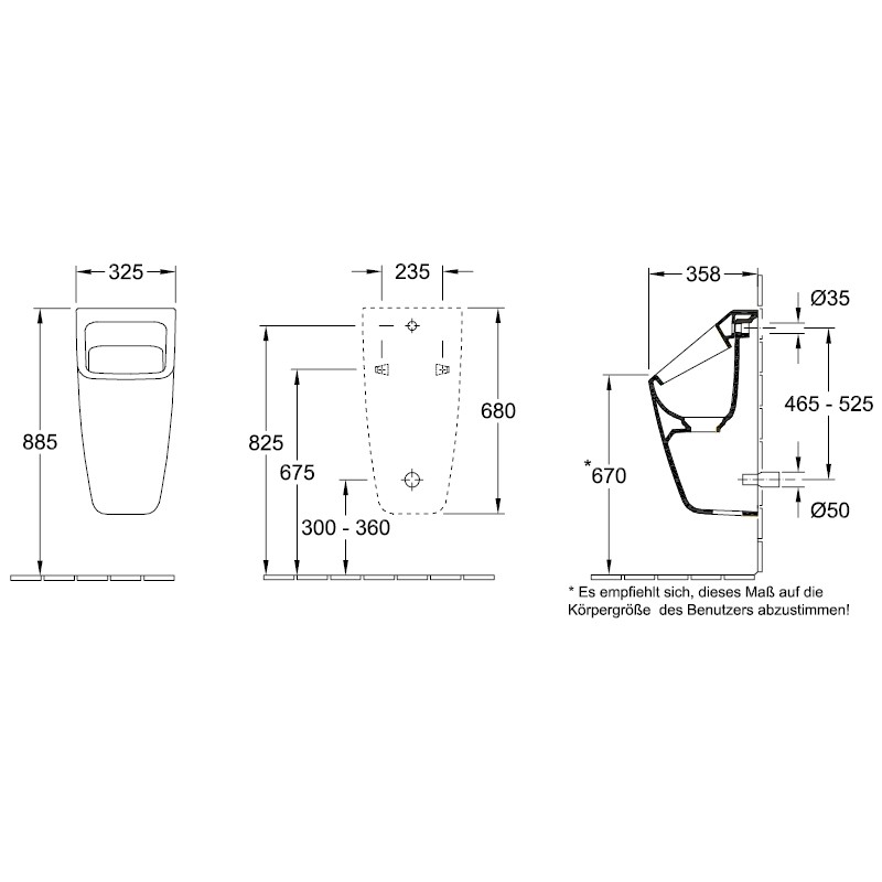 Villeroy & Boch Absaug-Urinal Architectura 5587 325x680x355mm m Zielobjekt WeißAlpin C+