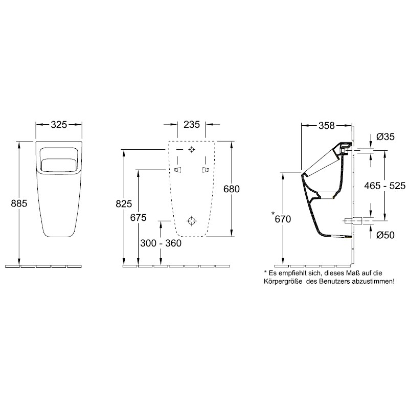 Villeroy & Boch Absaug-Urinal Architectura 5587 325x680x355mm Weiß Alpin