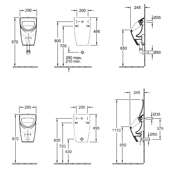 VB Absaug-Urinal Compact O.novo 755706 290x495x245mm mit Zielobjekt Weiß Alpin