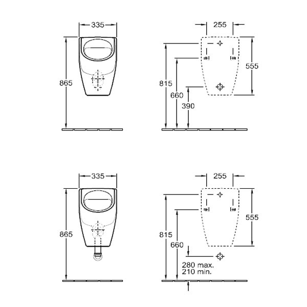 VB Absaug-Urinal O.novo 7524 335x560x320mm Weiß Alpin CeramicPlus