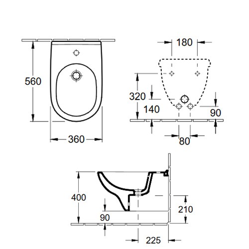 Villeroy & Boch Bidet O.novo 5460 360x560mm mit Überlauf wandhängend Weiß Alpin C+