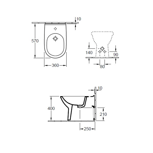 VB Bidet O.novo 5461 360x560mm mit Überlauf bodenstehend wandnah Weiß Alpin