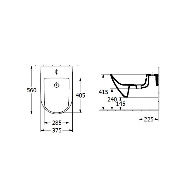 VB Bidet Subway 3.0 560x375x270mm Oval wandhängend Weiß Alpin CeramicPlus