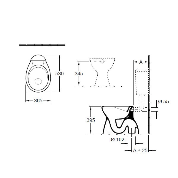VB Flachspül-WC spülrandlos O.novo 7619R1 360x525mm Rund Weiß Alpin C+