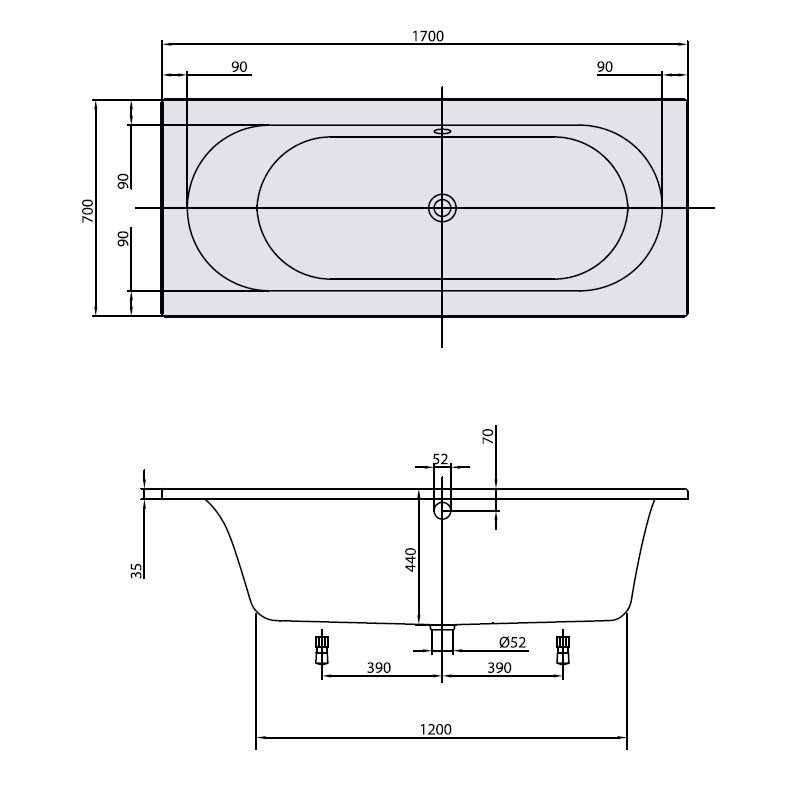 Villeroy & Boch Loop&Friends 1700x700 Rechteck Badewanne Acryl, weiß alpin UBA177LFO2V