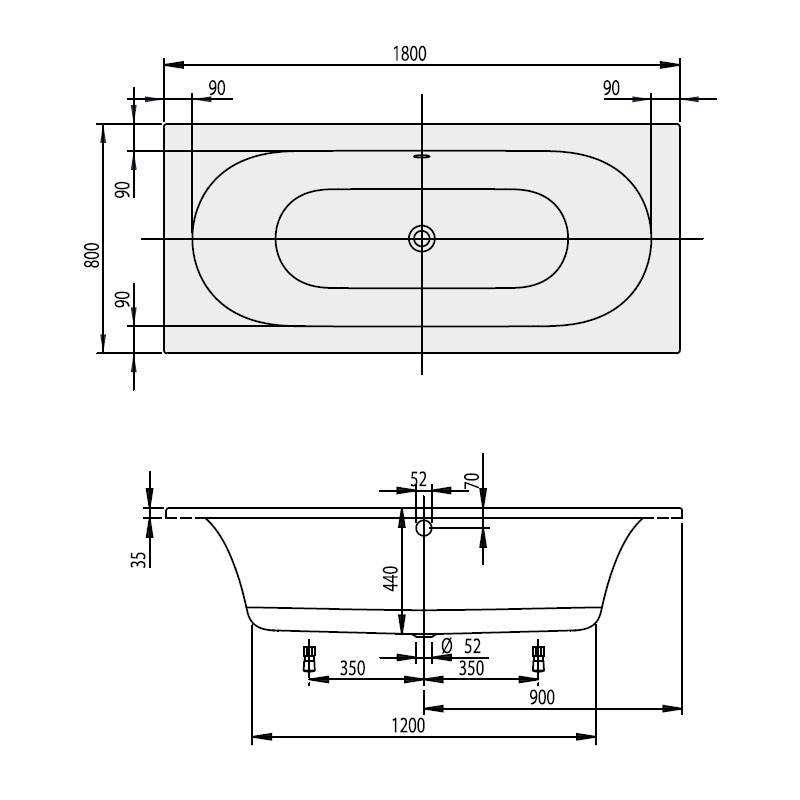 Villeroy & Boch Loop&Friends 1800x800 Rechteck Badewanne Acryl, weiß alpin UBA180LFO2V