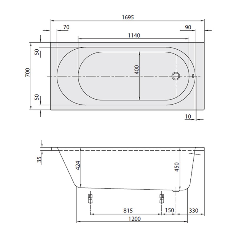 Villeroy & Boch O.novo 1700x700 Solo Rechteck Badewanne UBA177CAS2V-01