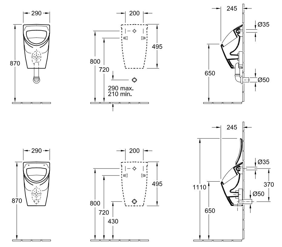 Villeroy & Boch O.novo Absaug-Urinal Set mit Deckel