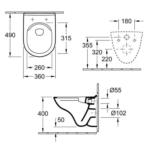 VB T-WC Comp O.novo 5688 360x490mm DirectFlush wandh WeißAlpin