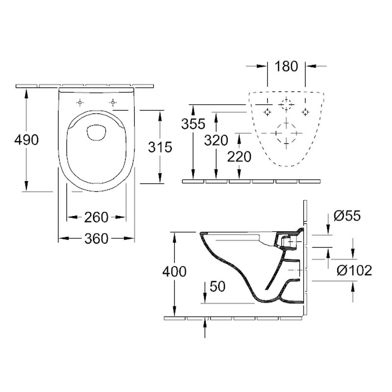 Villeroy & Boch O.Novo Compact wandhängendes-Tiefspül-WC offener Spülrand