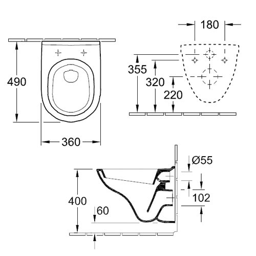 Villeroy & Boch O.Novo wandhängendes-Tiefspül-WC Compact mit CeramicPlus-Beschichtung 568810R1