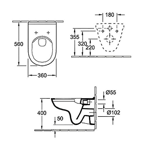 Villeroy & Boch O.Novo wandhängendes-Tiefspül-WC mit offenem Spülrand 5660R001