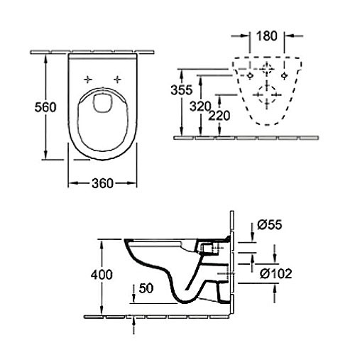 Villeroy & Boch O.Novo wandhängendes-Tiefspül-WC mit offenem Spülrand und CeramicPlus-Beschichtung 5660R0R1