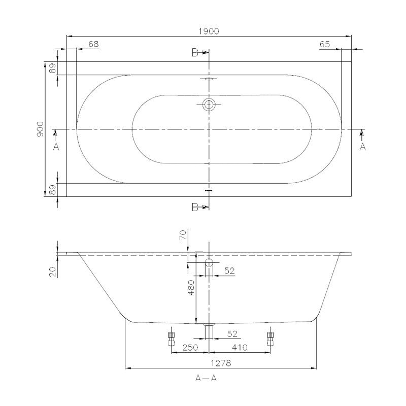 Villeroy & Boch Oberon 1900x900 Rechteck Badewanne Duo UBQ199OBE2V-01