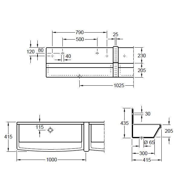 VB Reihenwaschanlage O.novo 6820 1000x205x415mm Weiß Alpin