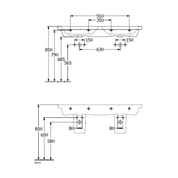 VB SchrankDWT Subway 3.0 1300x470mm re-eckig 2HL. m. ÜL. Weiß Alpin
