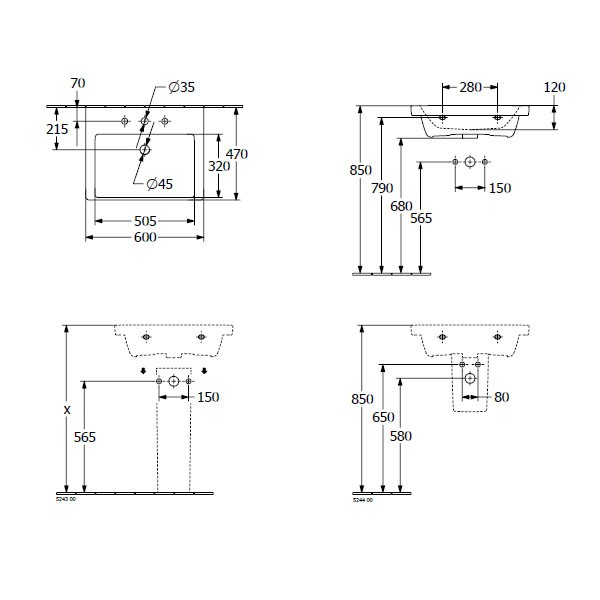 VB Schrankwaschtisch Subway 3.0 600x470 mm re-eckig 1HL. m. ÜL. Weiß Alpin cplus