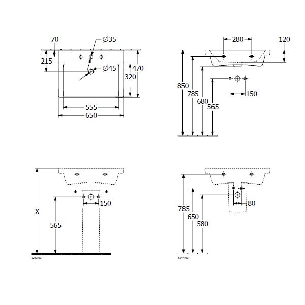 VB Schrankwaschtisch Subway 3.0 650x470 mm Rechteck 1HL. mit Überlauf Weiß Alpin
