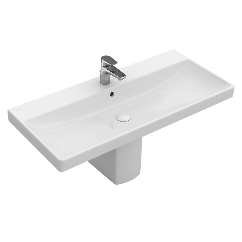 Villeroy & Boch SWT Avento 4156 800x470mm 3-Loch Arm mittl HL durchgest Überl Eckig WeißAlpin