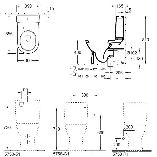 VB Tiefspül-WC Kombination O.novo 5658 360x640mm bodenst wandnah Weiß Alpin