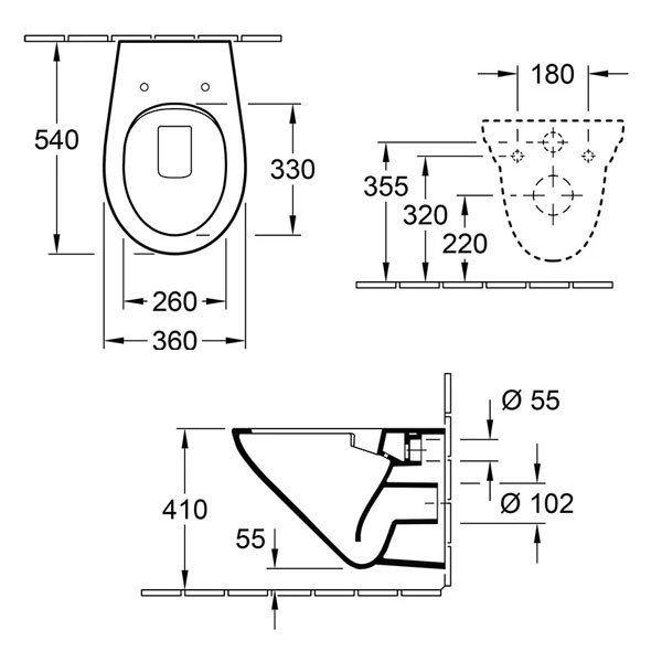 VB T-WC sprd-los O.novo 360x540x356mm ov Abg. waagr. m. DirectFlush Weiß Alpin