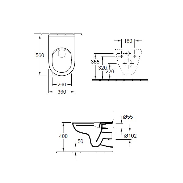 VB Tiefspül-WC spülrandlos O.novo 5660R2 360x560mm DirectFlush wandh Weiß Alpin