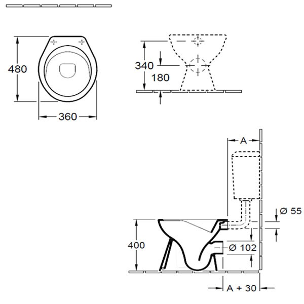 VB Tiefspül-WC spülrandlos O.novo 7618R0 360x475mm Rund Weiß Alpin