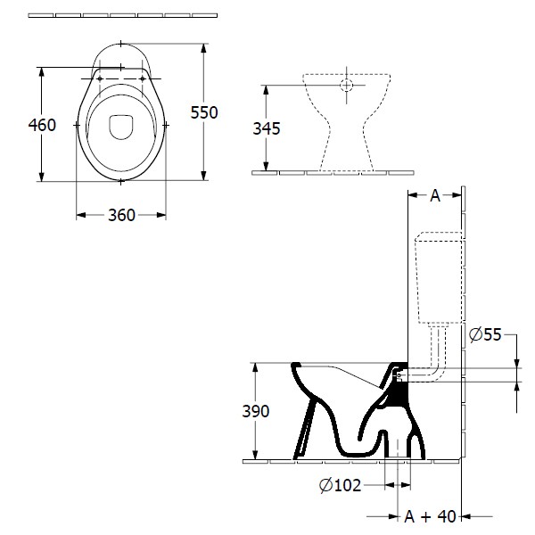 VB Tiefspül-WC spülrandlos O.novo 7618R1 360x550mm Rund Weiß Alpin CeramicPlus