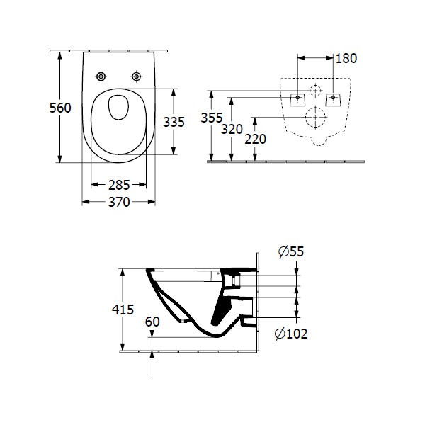 Villeroy & Boch Tiefspül-WC Subway 3.0, 370x560x360mm, wandhängend, Abgang waagerecht, mit TwistFlush, weiß Alpin AntiBac CeramicPlus 4670T0T2