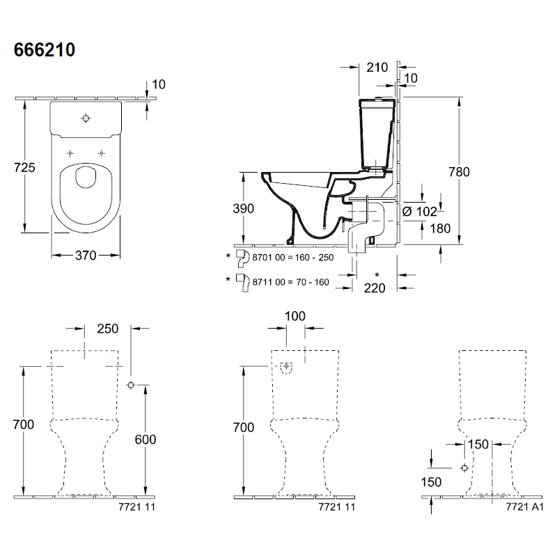 Villeroy & Boch Tiefspülklosett Kombination Hommage 6662 370x725mm bodenst Weiß Alpin C+