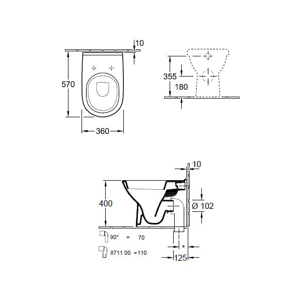 VB Tiefspülklosett O.novo 5657 360x560mm bodenstehend wandnah Weiß Alpin