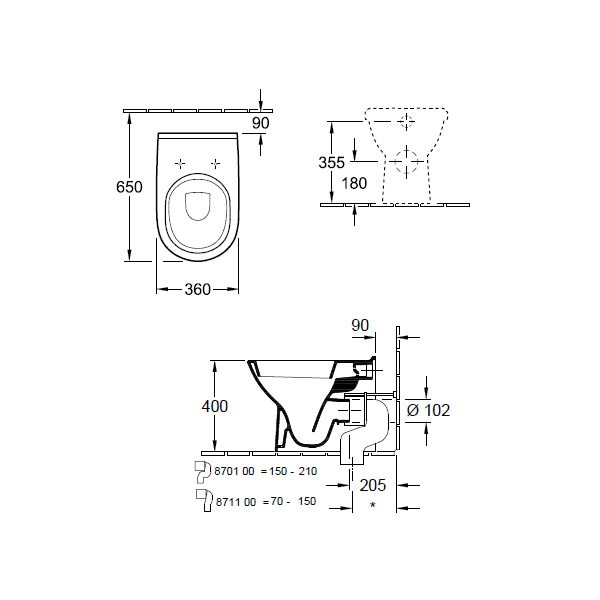 VB Tiefspülklosett O.novo 5657 360x560mm bodenstehend wandnah Weiß Alpin