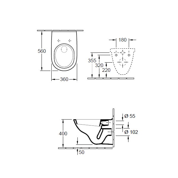 VB Tiefspülklosett O.novo 5660 360x560mm wandhängend Weiß Alpin