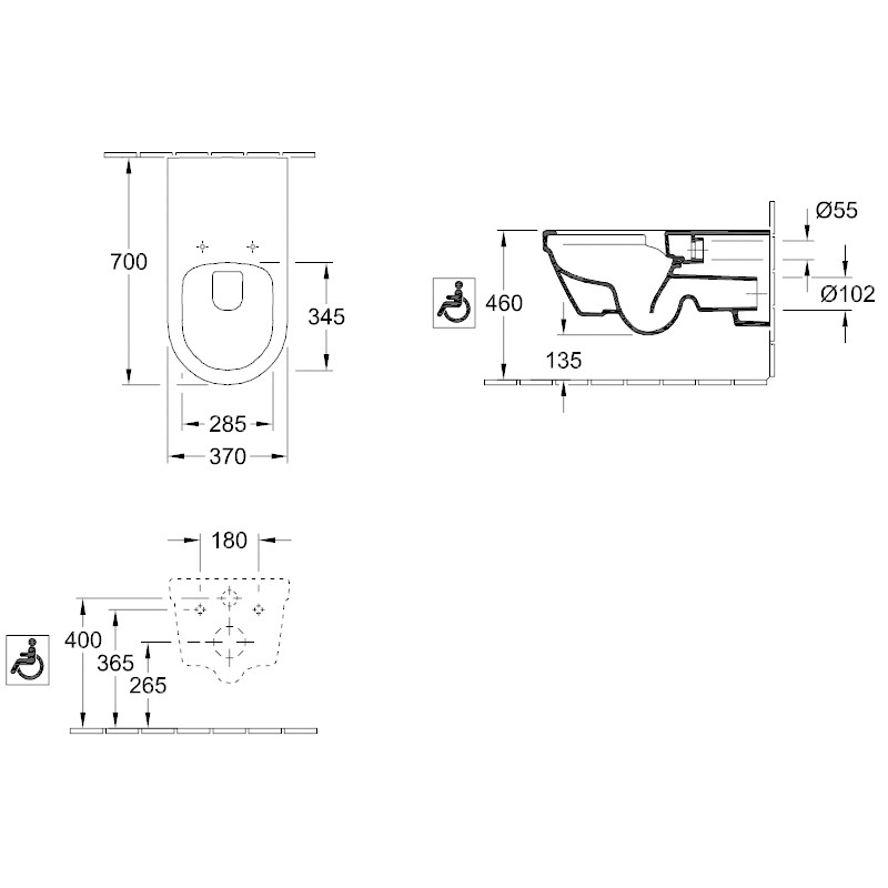 Villeroy & Boch Tiefspülklosett Vita Architectura 5649 370x700mm wandhängend Weiß Alpin