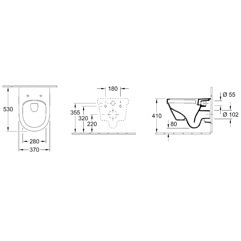 Villeroy & Boch TS-WC spülrandlos Architectura 5684 370x530mm wandh Weiß Alpin AntiBac C+