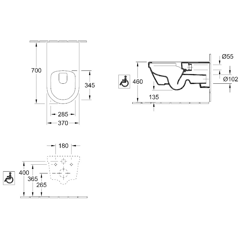 Villeroy & Boch TSWC Vita Architectura 5649 370x700mm wandh o. Bef.löcher WC-Sitz WeißAlpin