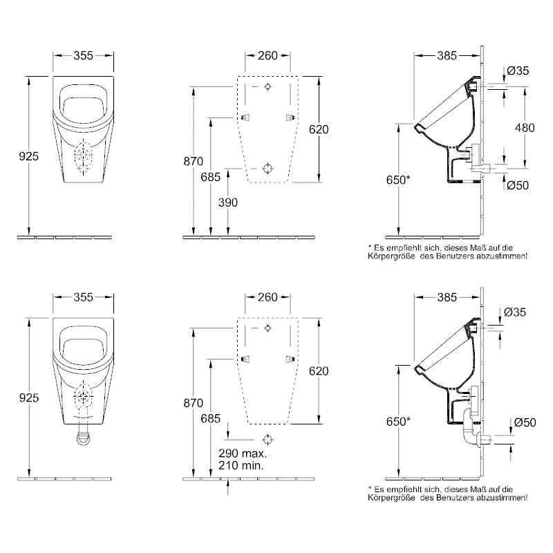 Villeroy & Boch Urinal Architectura 5574 355x620x385mm spritzhemmend WeißAlpin