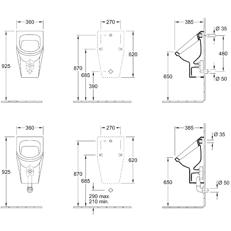 Villeroy & Boch UrinalArchitectura 557405 355x620x385 mm Zielobjekt spritzhemmend WeißAlpin