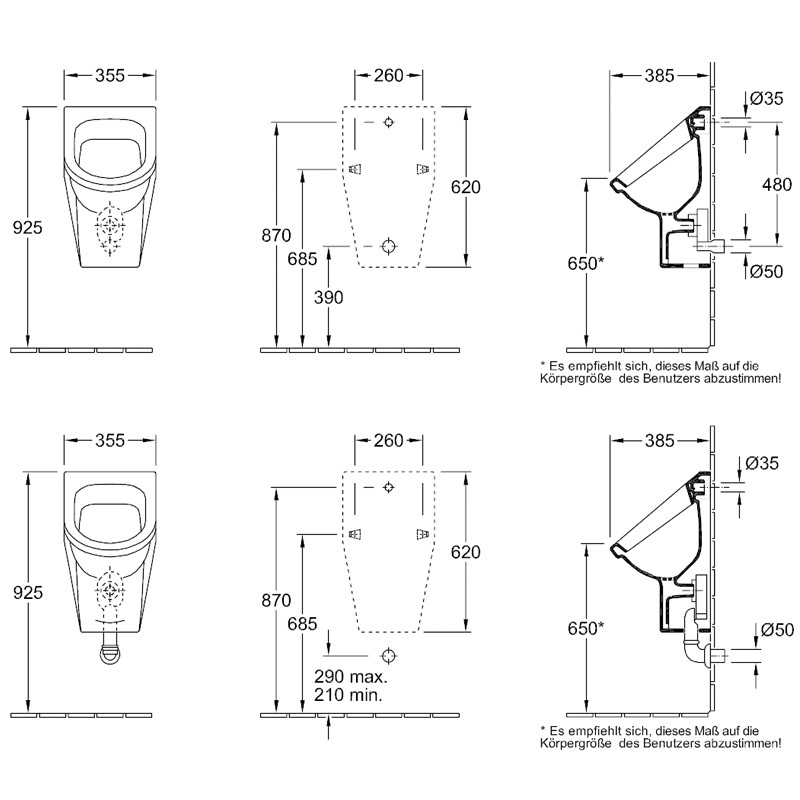 Villeroy & Boch UrinalArchitectura 557425 355x620x385 mm Zielobjekt spritzhemmend WeißAlpin