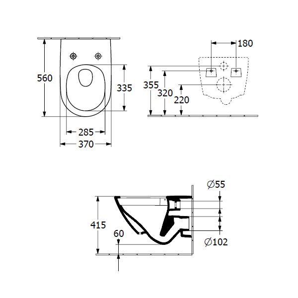 Villeroy & Boch wandhängendes Tiefspül-WC Subway 3.0 370x560x360mm Abgang waagerecht, mit TwistFlush, weiß Alpin CeramicPlus 4670T0R1