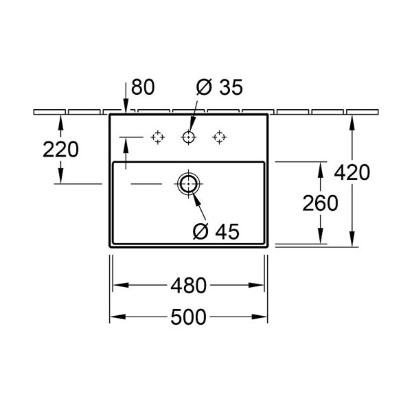 VB Waschbecken Memento 2.0 4A225G 500x420mm Rechteck Weiß Alpin C+