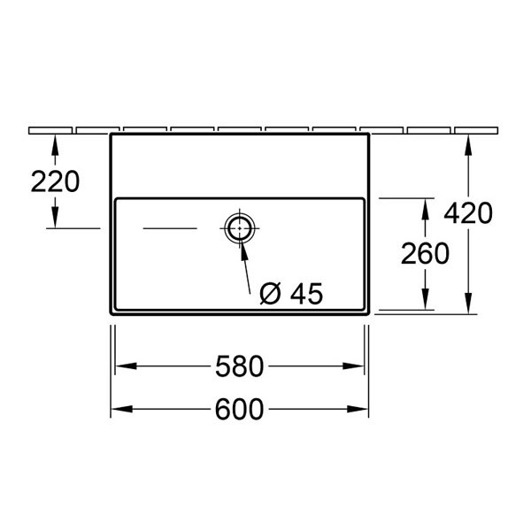 VB Waschbecken Memento 2.0 4A226F 600x420mm Rechteck Weiß Alpin