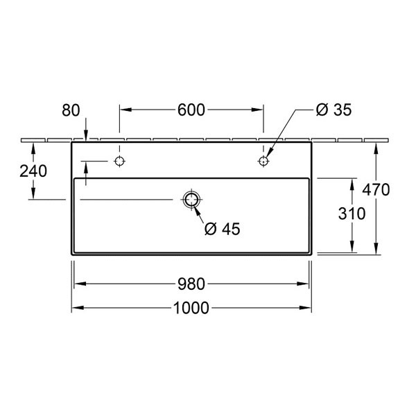 VB Waschbecken Memento 2.0 4A22A1 1000x470mm Rechteck Weiß Alpin C+
