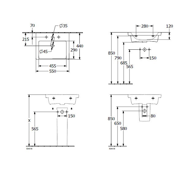 VB Waschbecken Subway 3.0 F6 550x440mm Rechteck ohne Überlauf Weiß Alpin